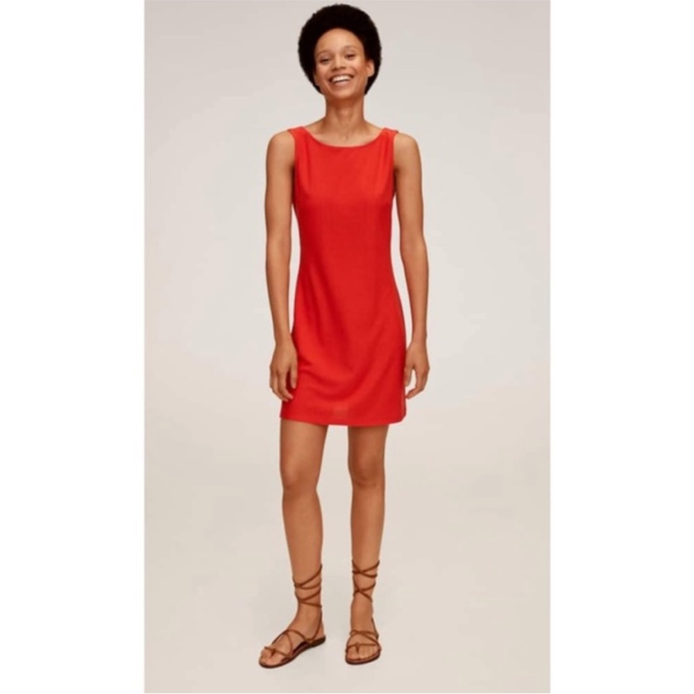 Mango back bow red dress